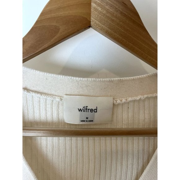 Wilfred Aritzia Ribbed Puff Sleeve Sweater Wool Cardigan Ivory Cream Sz Medium M - Picture 2 of 9